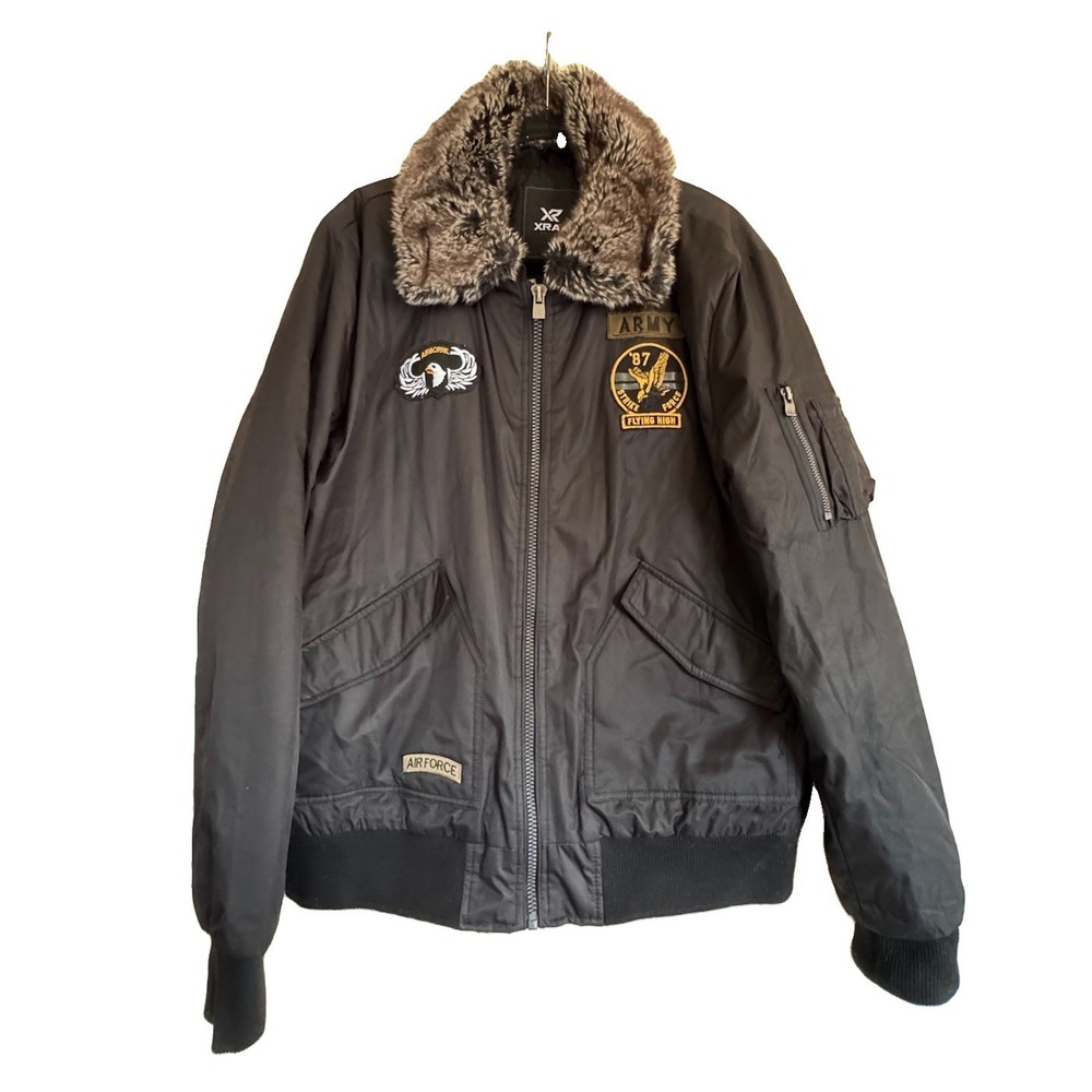 Xray Jeans Military Bomber Flight Jacket  with Patches Black 2XL